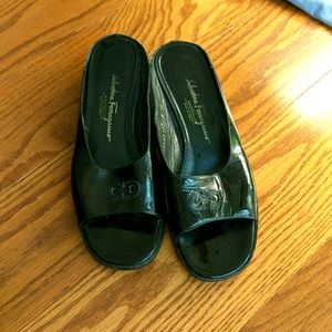 Salvatore Ferragamo  black patent leather sandals
